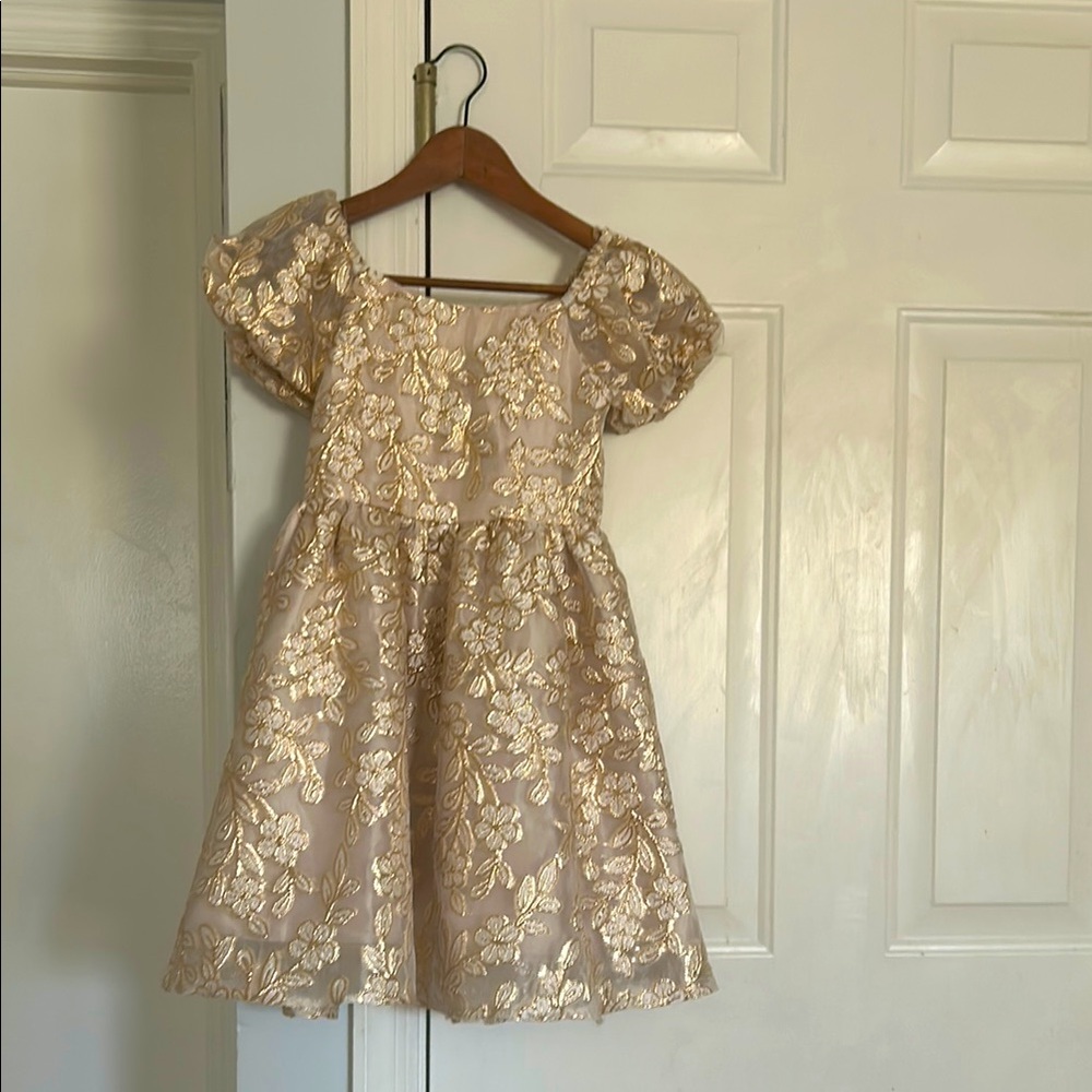 Elegant Gold Floral Kids Dress